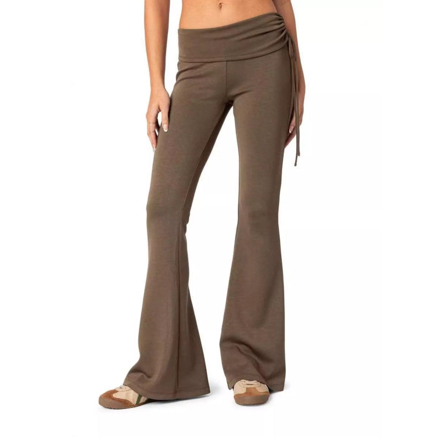 High-Waisted Flare Pants Khaki / M Apparel and Accessories