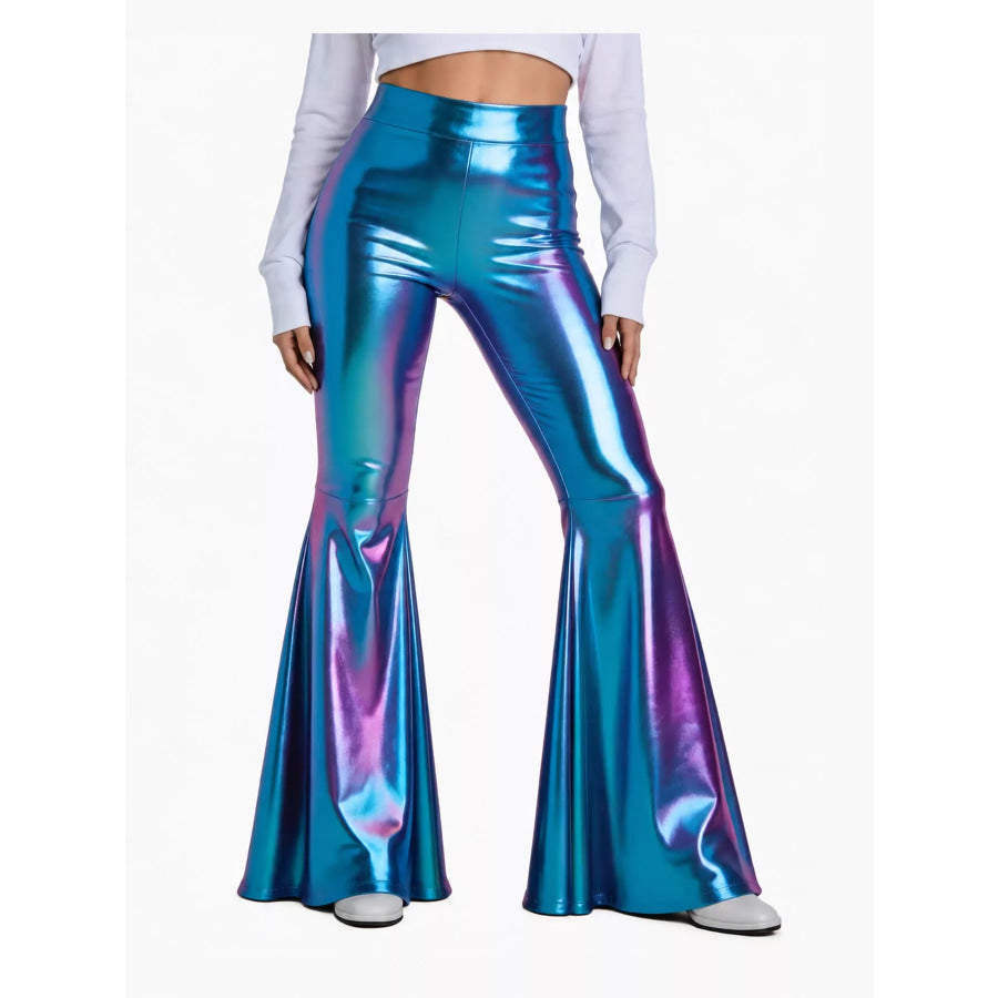 High-Waisted Flare Pants Peacock Blue / S Apparel and Accessories