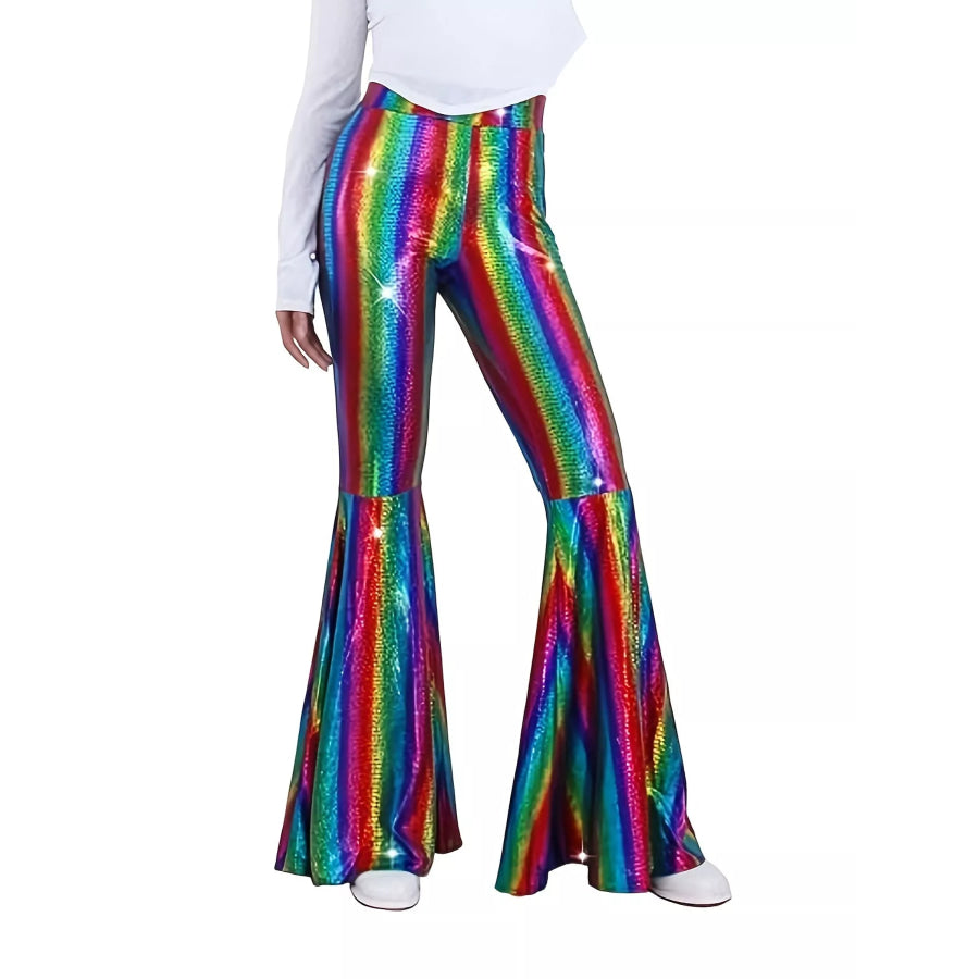 High-Waisted Flare Pants Rainbow-Stripes / S Apparel and Accessories