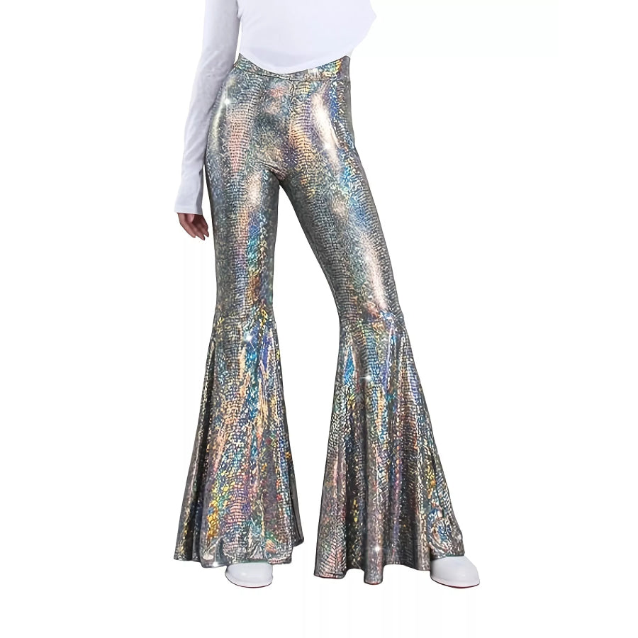 High-Waisted Flare Pants Silver / S Apparel and Accessories
