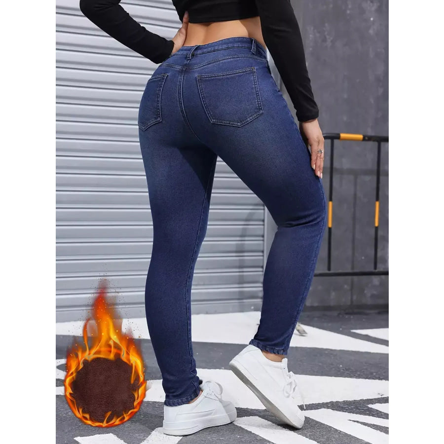 High-Waisted Fleece-Lined Skinny Jeans Apparel and Accessories
