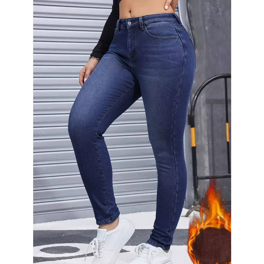 High-Waisted Fleece-Lined Skinny Jeans Apparel and Accessories