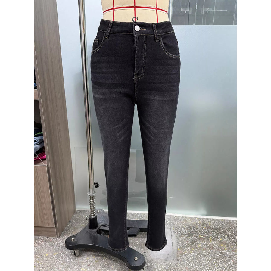 High-Waisted Fleece-Lined Skinny Jeans Apparel and Accessories