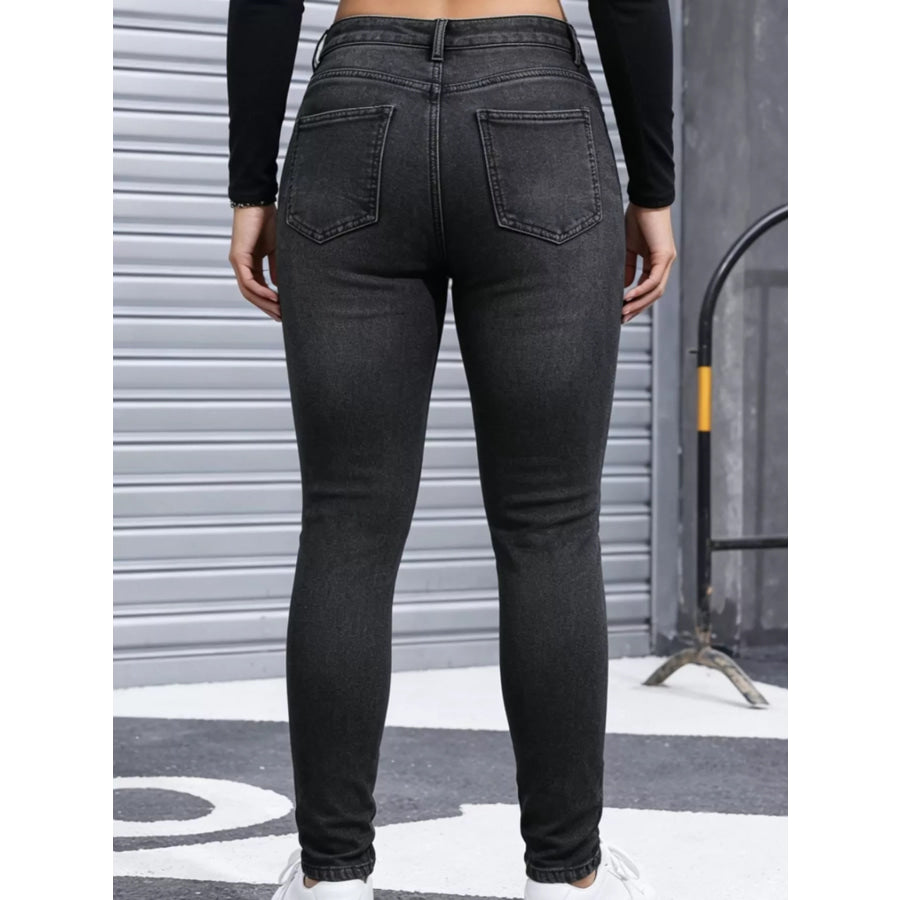 High-Waisted Fleece-Lined Skinny Jeans Apparel and Accessories