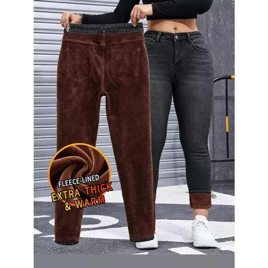 High-Waisted Fleece-Lined Skinny Jeans Apparel and Accessories