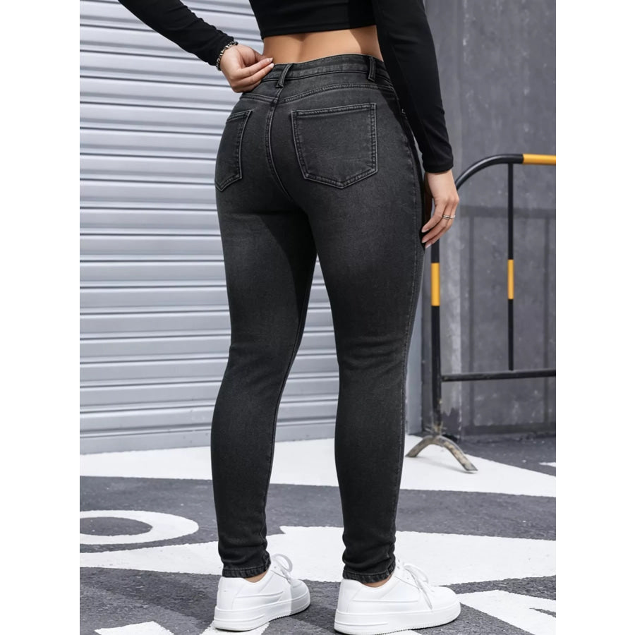 High-Waisted Fleece-Lined Skinny Jeans Apparel and Accessories