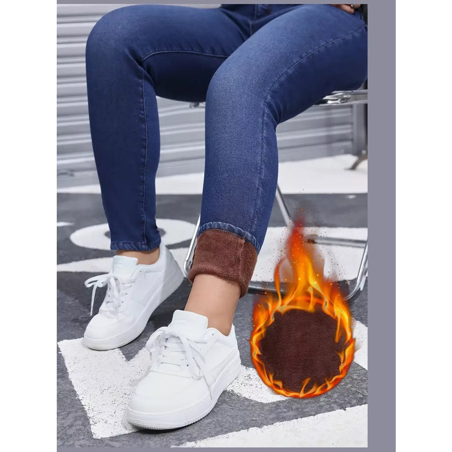 High-Waisted Fleece-Lined Skinny Jeans Apparel and Accessories