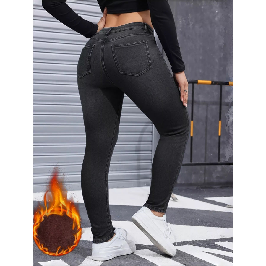 High-Waisted Fleece-Lined Skinny Jeans Apparel and Accessories