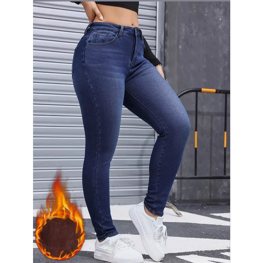 High-Waisted Fleece-Lined Skinny Jeans Apparel and Accessories