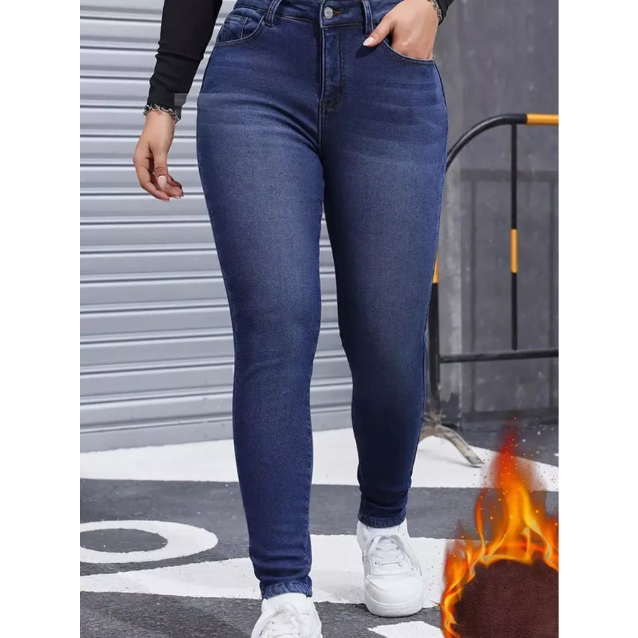 High-Waisted Fleece-Lined Skinny Jeans Apparel and Accessories