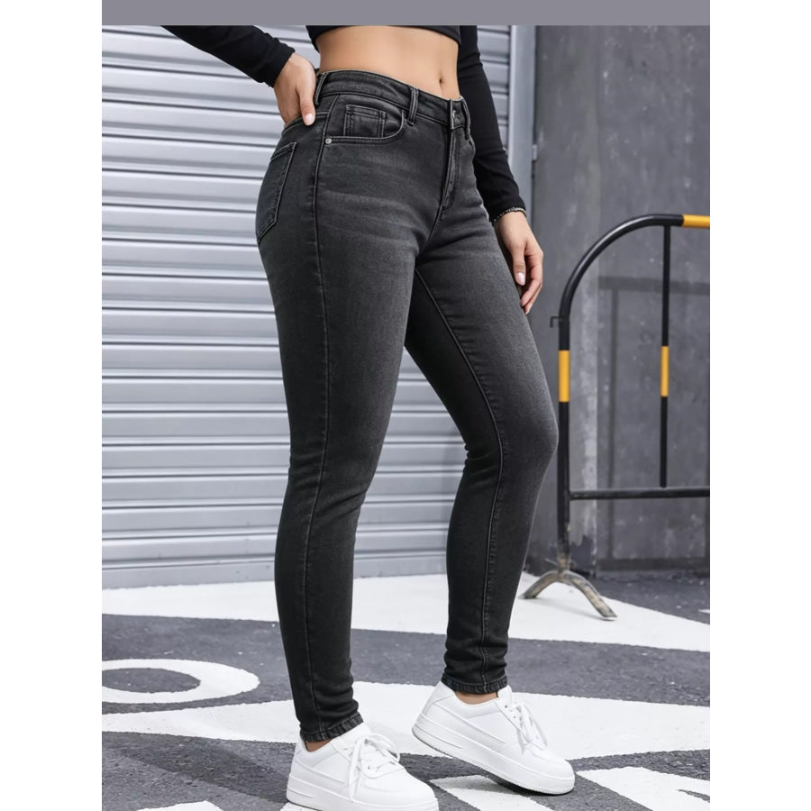 High-Waisted Fleece-Lined Skinny Jeans Apparel and Accessories