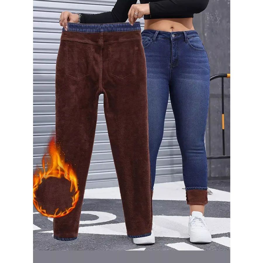 High-Waisted Fleece-Lined Skinny Jeans Blue / S Apparel and Accessories