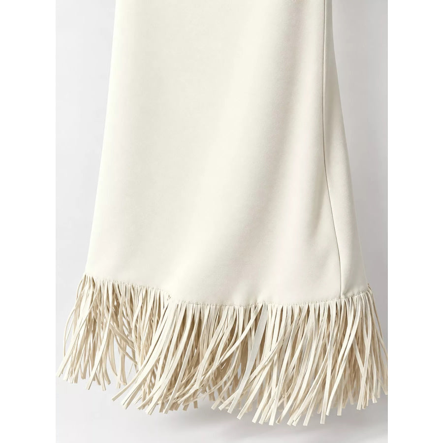 High-Waisted Fringe Midi Skirt Apparel and Accessories