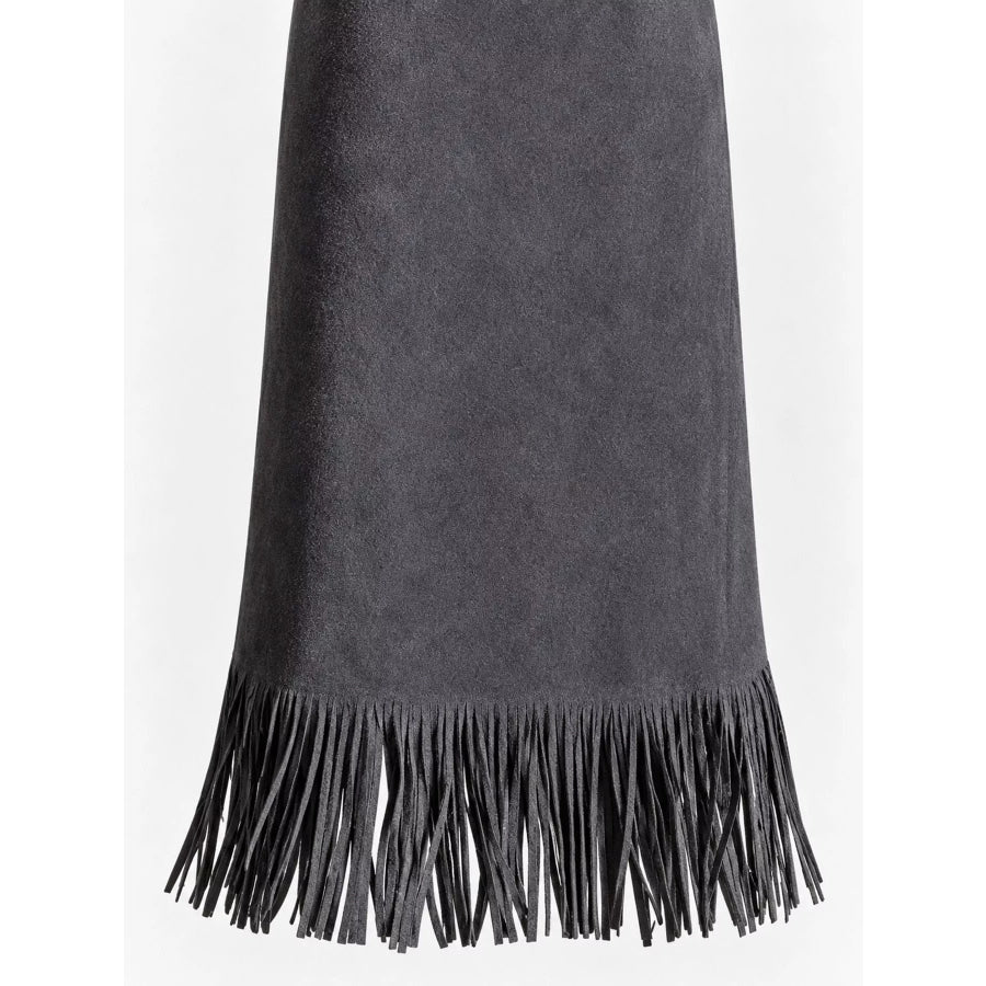 High-Waisted Fringe Midi Skirt Apparel and Accessories