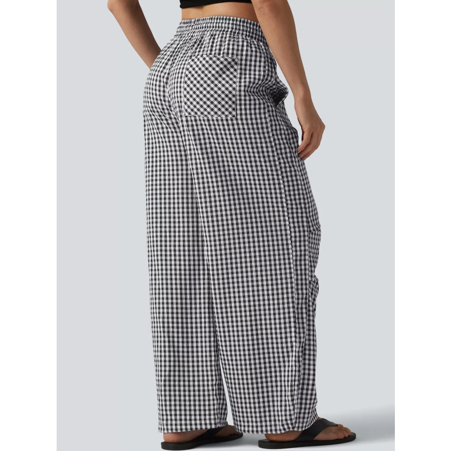High-Waisted Gingham Wide-Leg Drawstring Pants Apparel and Accessories