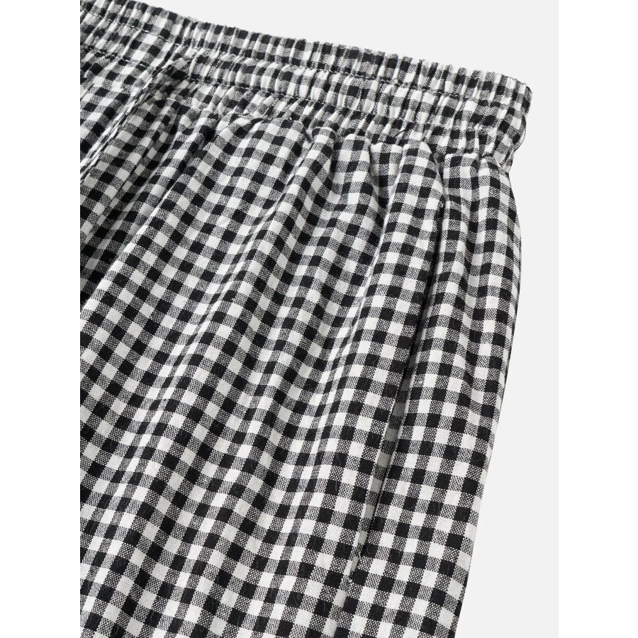 High-Waisted Gingham Wide-Leg Drawstring Pants Apparel and Accessories