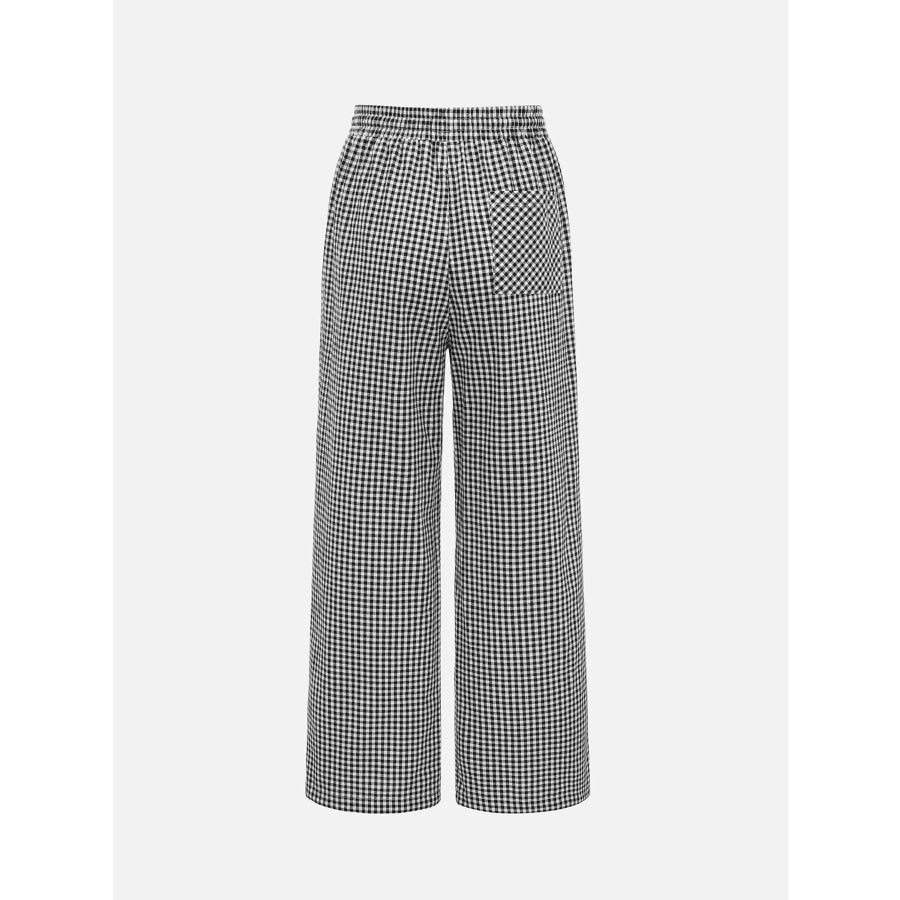 High-Waisted Gingham Wide-Leg Drawstring Pants Apparel and Accessories