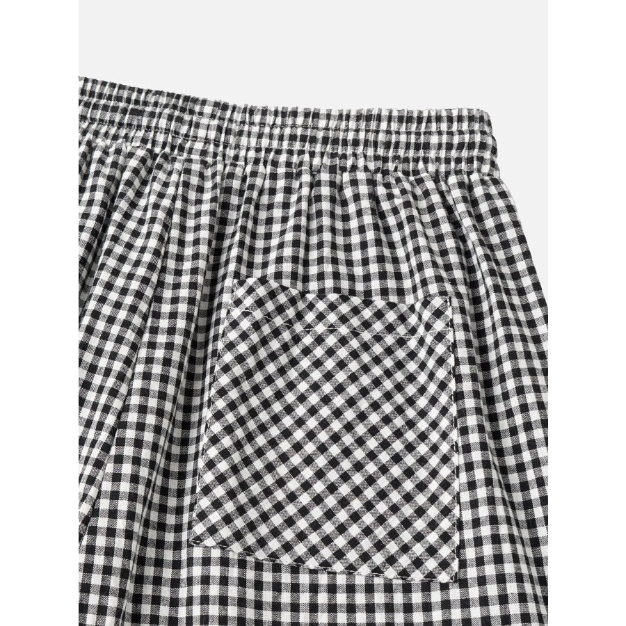 High-Waisted Gingham Wide-Leg Drawstring Pants Apparel and Accessories