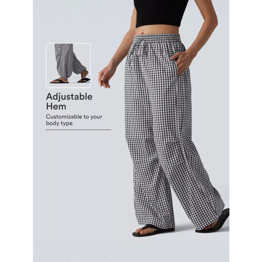 High-Waisted Gingham Wide-Leg Drawstring Pants Apparel and Accessories