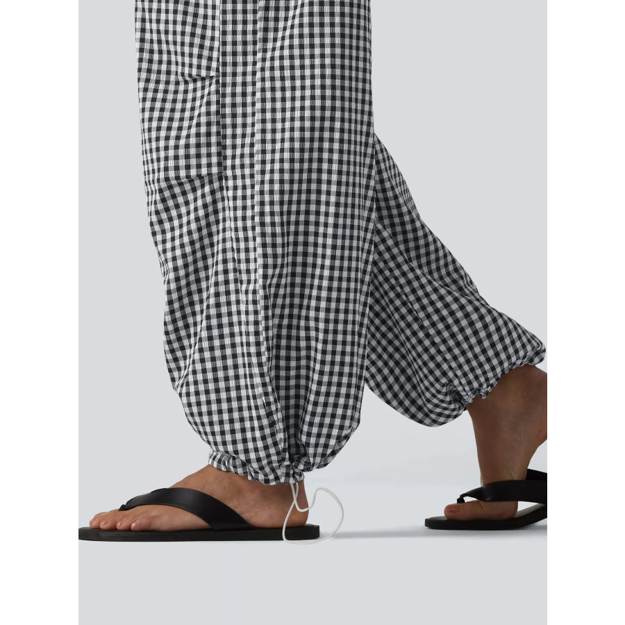 High-Waisted Gingham Wide-Leg Drawstring Pants Apparel and Accessories