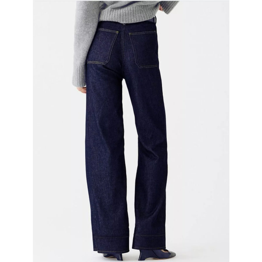 High-Waisted Jeans with Pockets Dark Blue / S Apparel and Accessories