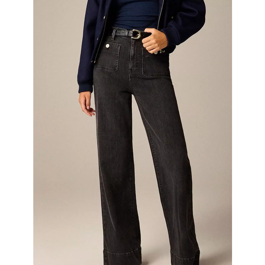 High-Waisted Jeans with Pockets Dark Gray / S Apparel and Accessories