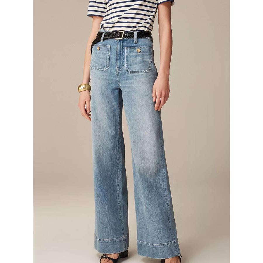 High-Waisted Jeans with Pockets Light Blue / S Apparel and Accessories