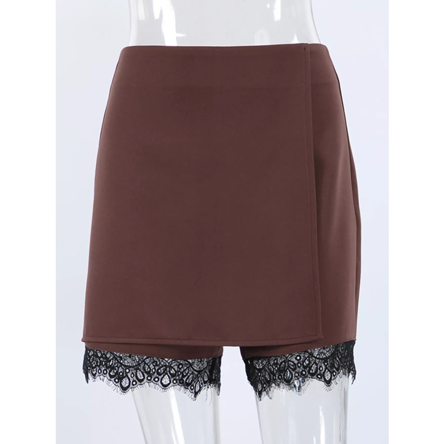 High-Waisted Lace Hem Skort Apparel and Accessories