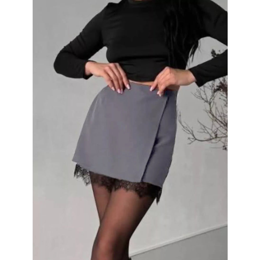 High-Waisted Lace Hem Skort Apparel and Accessories