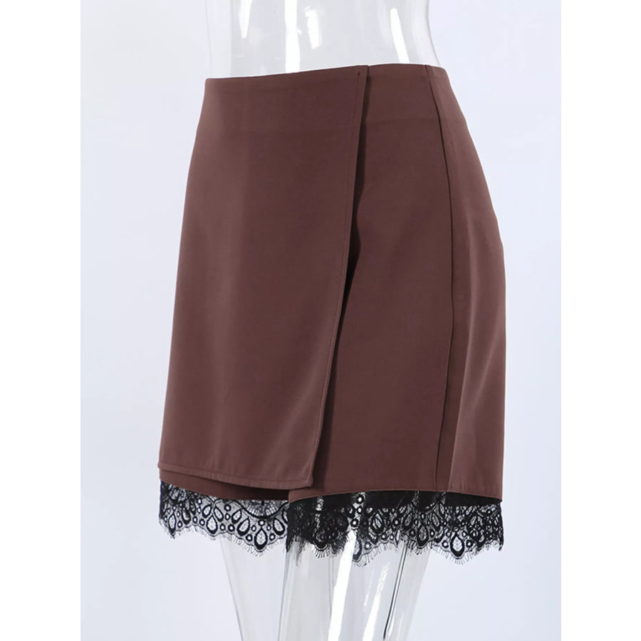 High-Waisted Lace Hem Skort Apparel and Accessories