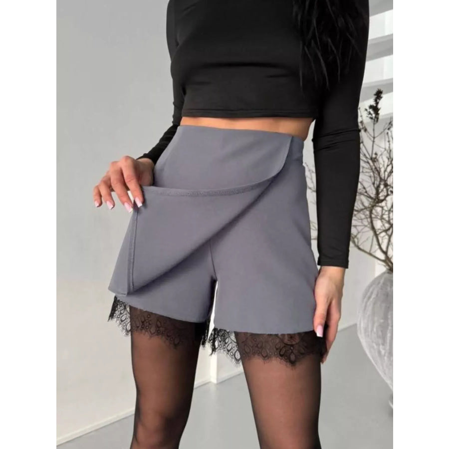 High-Waisted Lace Hem Skort Apparel and Accessories