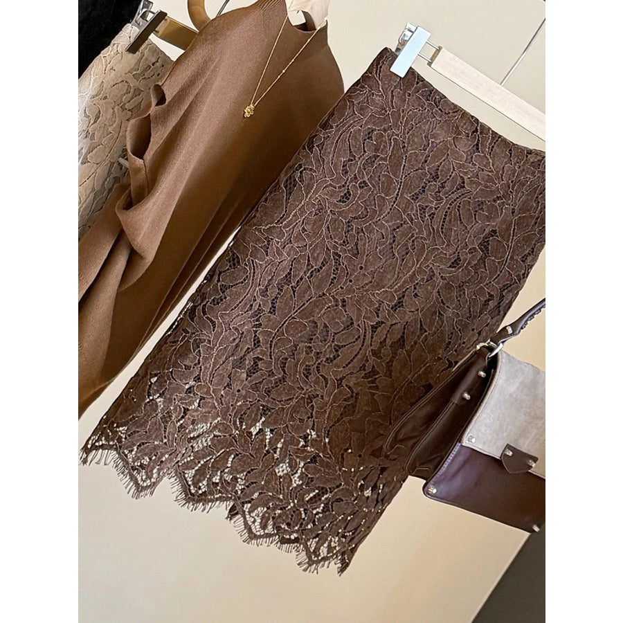 High-Waisted Lace Skirt Apparel and Accessories