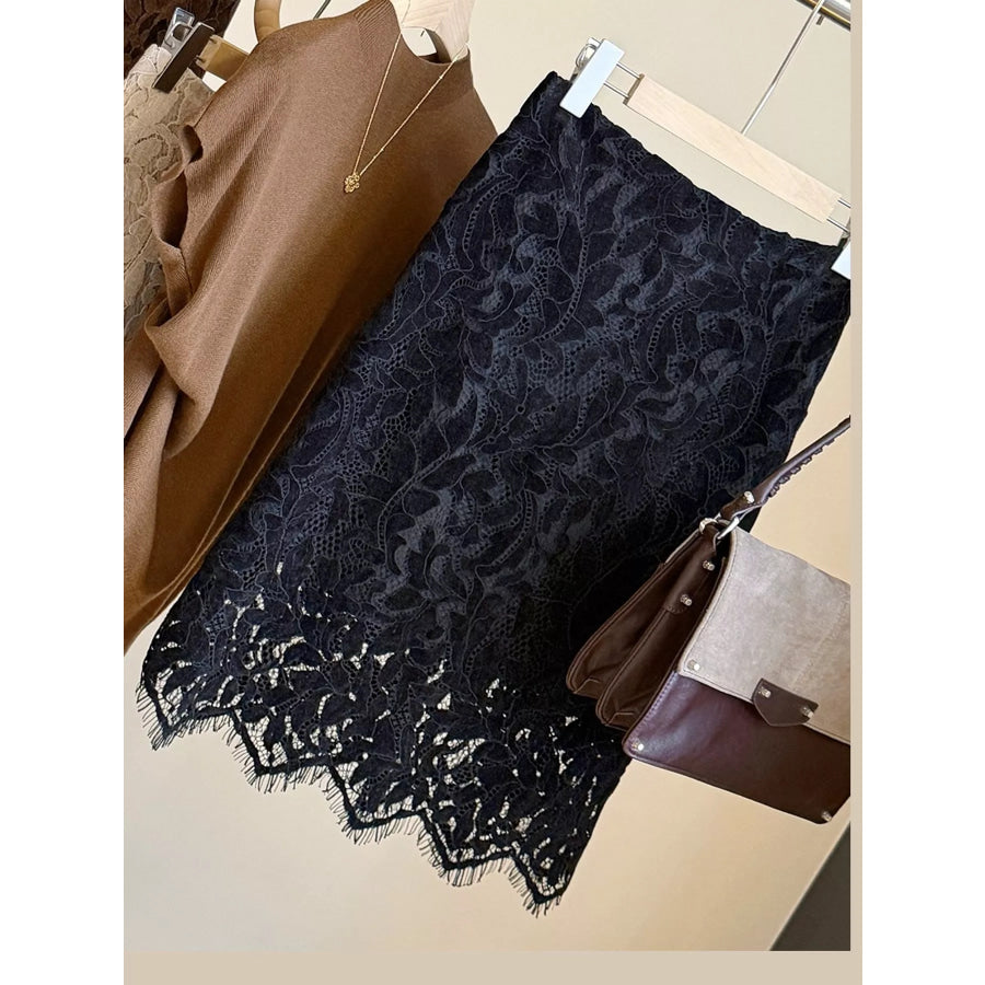 High-Waisted Lace Skirt Black / S Apparel and Accessories