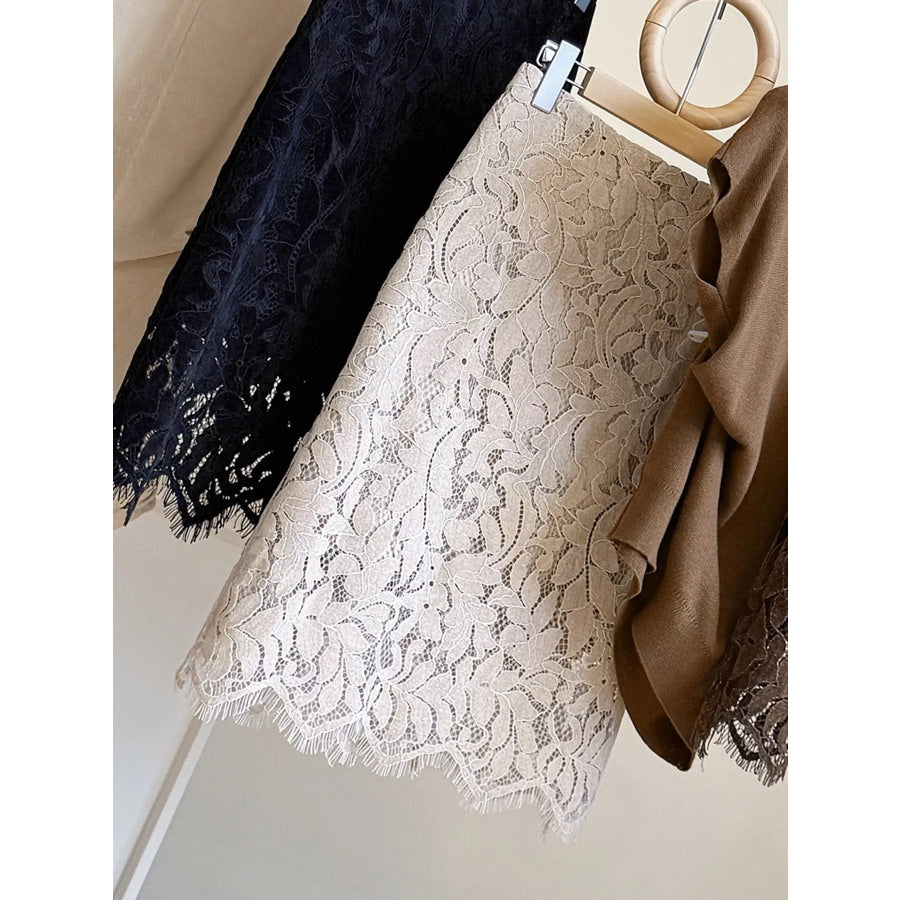 High-Waisted Lace Skirt Gray Apricot / S Apparel and Accessories