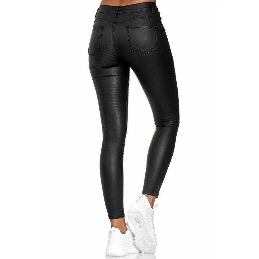 High-Waisted Leather Skinny Pants Apparel and Accessories