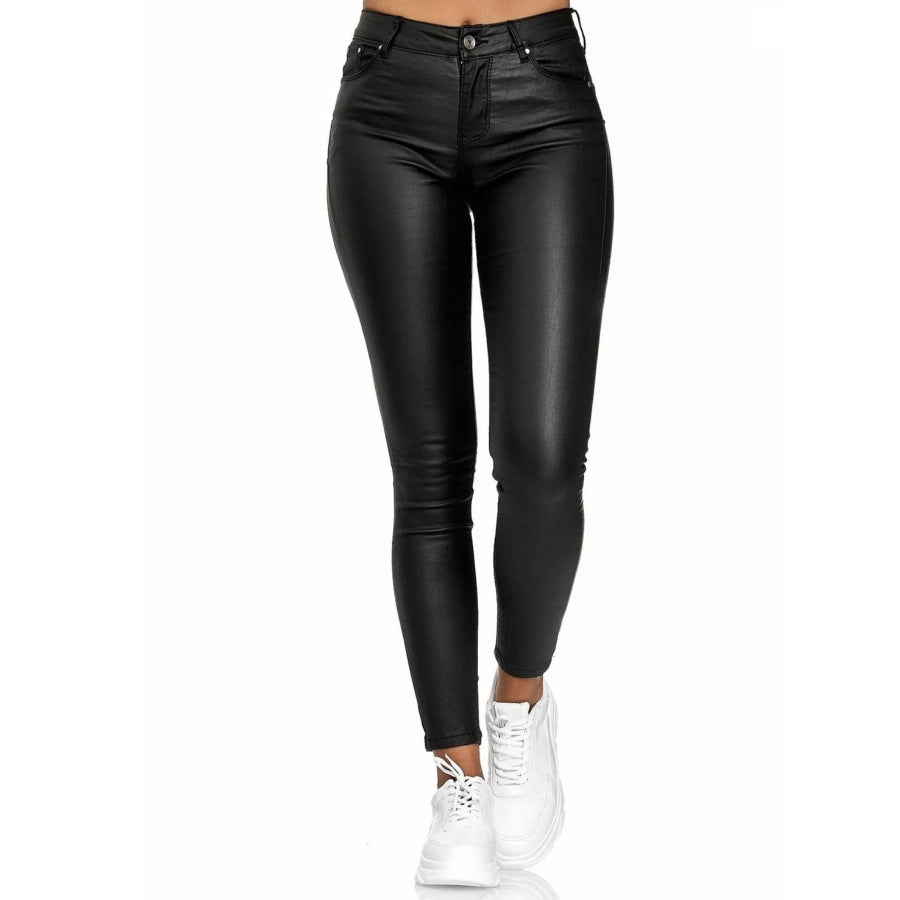 High-Waisted Leather Skinny Pants Black / S Apparel and Accessories