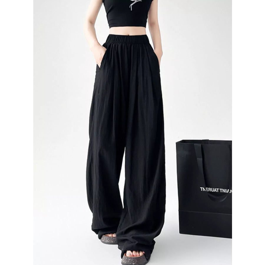 High-Waisted Loose Fit Wide-Leg Casual Pants Black - Petite / S Apparel and Accessories