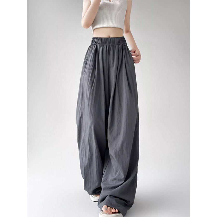 High-Waisted Loose Fit Wide-Leg Casual Pants Gray - Petite / S Apparel and Accessories