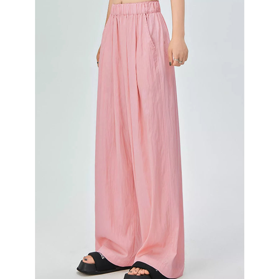 High-Waisted Loose Fit Wide-Leg Casual Pants Pink - Petite / S Apparel and Accessories