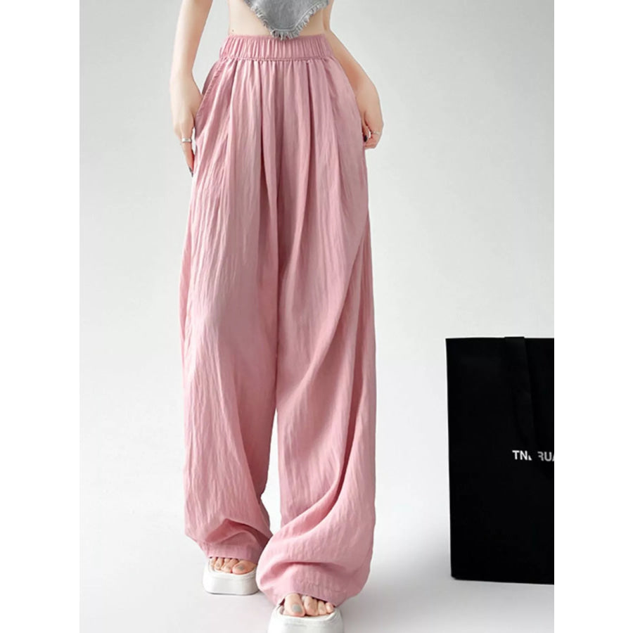High-Waisted Loose Fit Wide-Leg Casual Pants Pink - Regular / S Apparel and Accessories