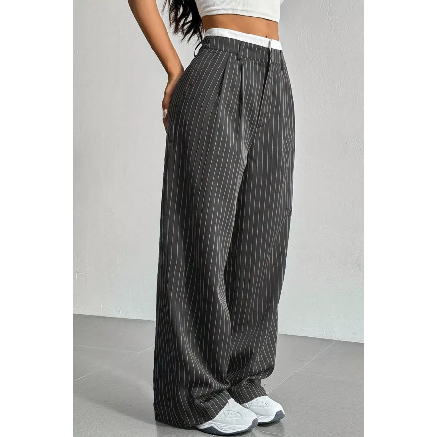 High-Waisted Pinstripe Wide-Leg Pants Apparel and Accessories