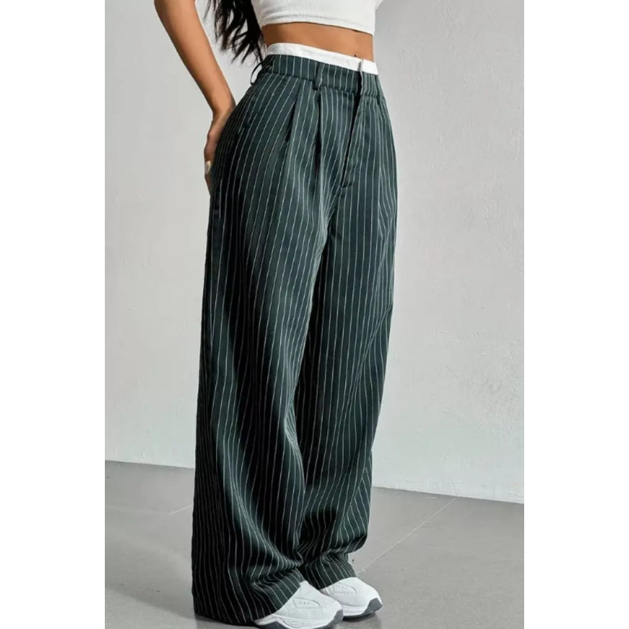 High-Waisted Pinstripe Wide-Leg Pants Apparel and Accessories