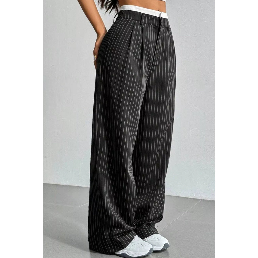 High-Waisted Pinstripe Wide-Leg Pants Apparel and Accessories
