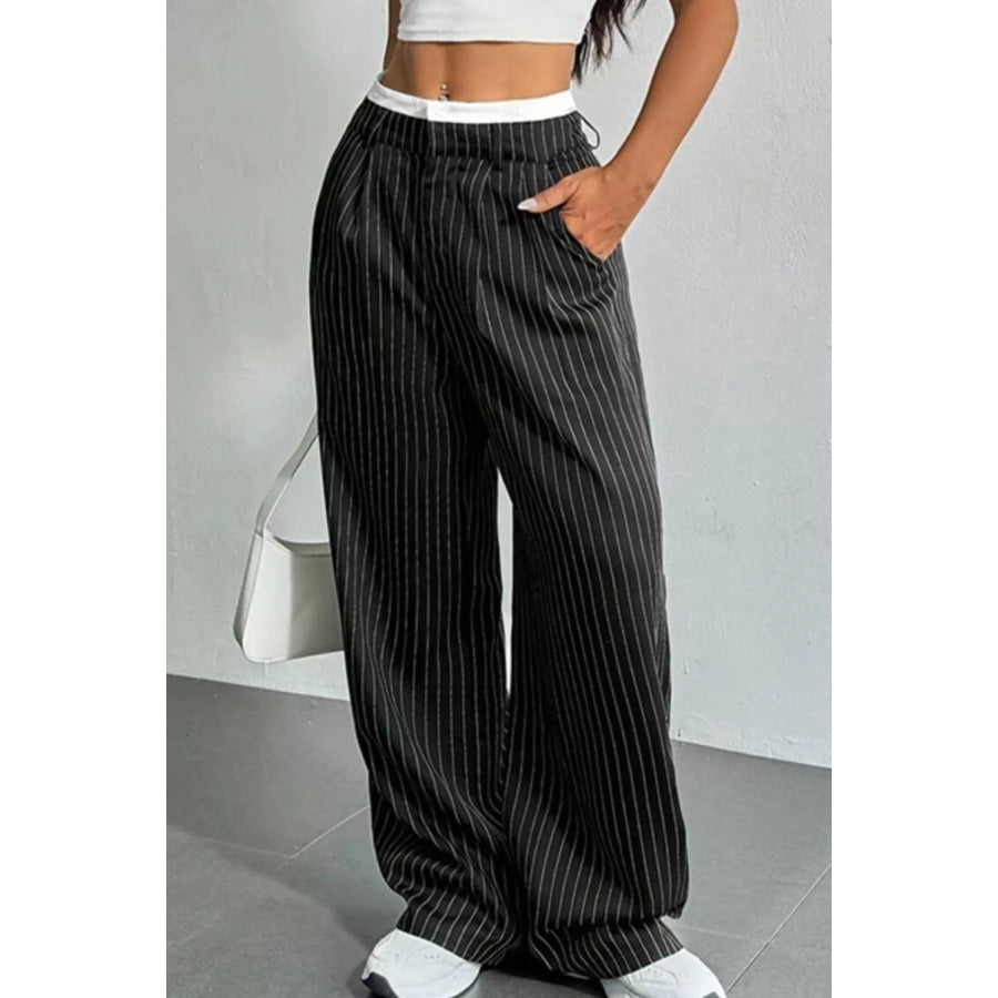High-Waisted Pinstripe Wide-Leg Pants Apparel and Accessories