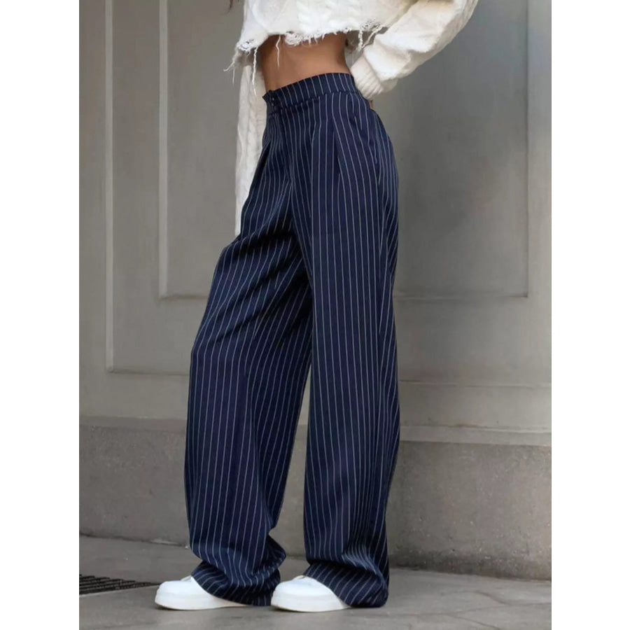 High-Waisted Pinstripe Wide-Leg Pants Apparel and Accessories