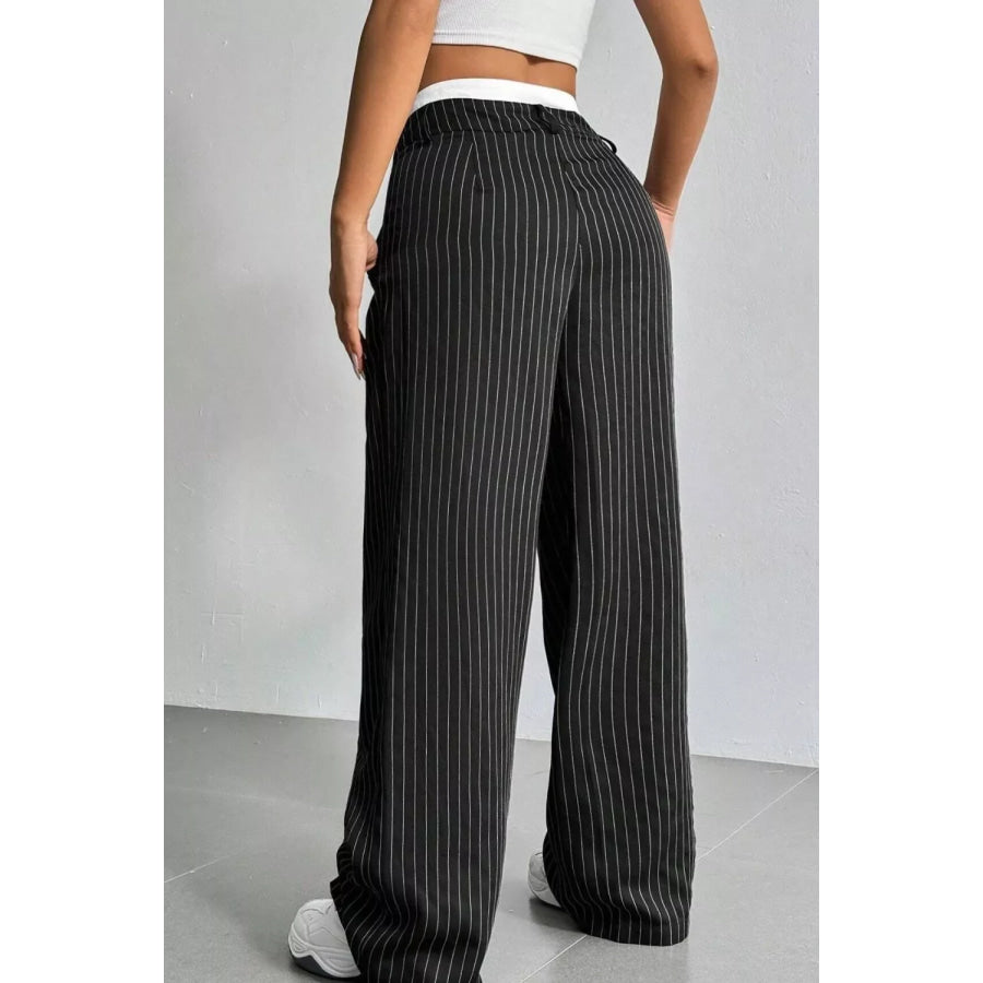 High-Waisted Pinstripe Wide-Leg Pants Apparel and Accessories