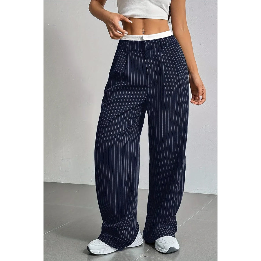High-Waisted Pinstripe Wide-Leg Pants Apparel and Accessories
