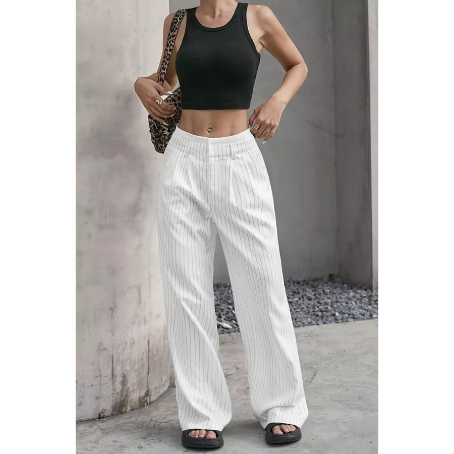 High-Waisted Pinstripe Wide-Leg Pants Apparel and Accessories