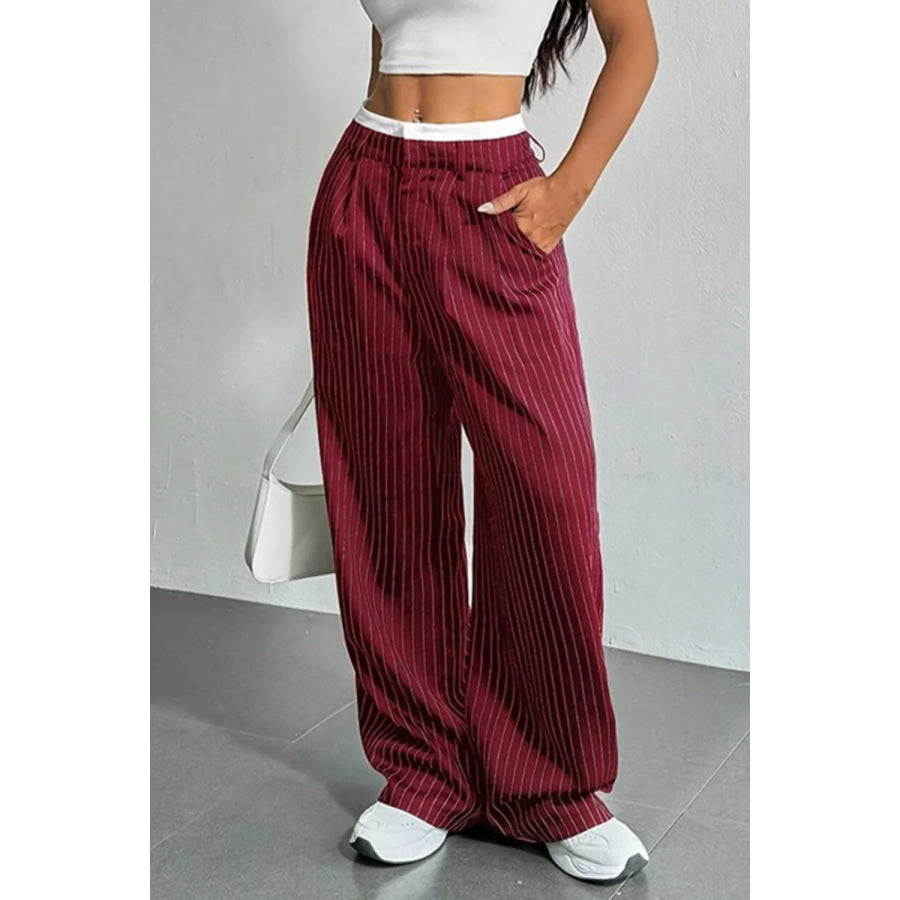 High-Waisted Pinstripe Wide-Leg Pants Apparel and Accessories