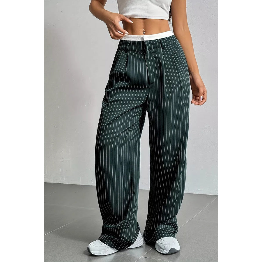 High-Waisted Pinstripe Wide-Leg Pants Apparel and Accessories